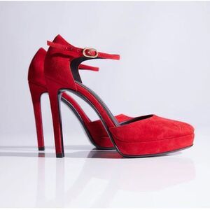NWT Natori Red Suede Ankle Strap Heels - Brand  new in the box $275
